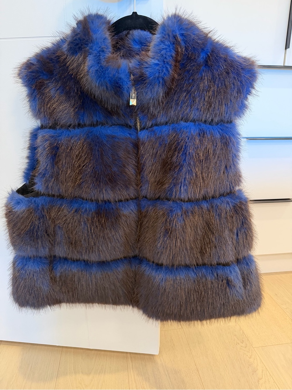 Belle Fare Plush Blue and Brown Faux Fur Vest